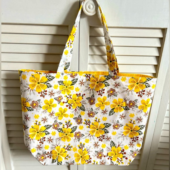 Handmade Colorful Floral Fabric Tote Bag All Purpose Carry All Shoulder Purse - Picture 9 of 9